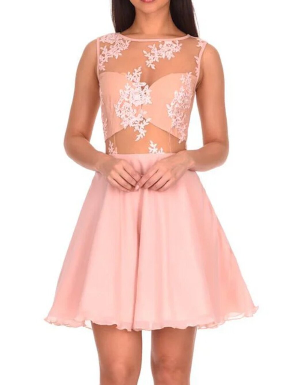 AX Paris Nude Embroidered Mesh Skater Dress